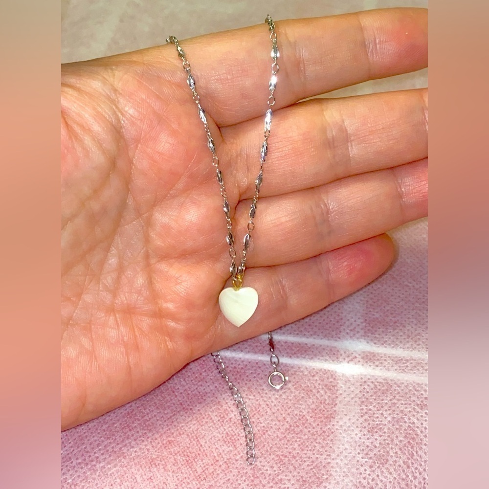 925 Silver & Mother of Pearl Heart Pendant Necklace 🌸